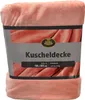 A pink blanket is folded and presented with its packaging. Produktbild-Vorschau
