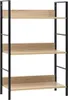 A three-shelf bookcase with a wood-grain finish and black metal frame, shown against a white background. Produktbild-Vorschau