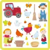 A collage of various farm-themed illustrations, including a tractor, farmer, children, animals, and farm equipment. Produktbild-Vorschau