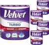 A collage of Velvet Turbo paper towel rolls, with one large roll in the foreground and several smaller rolls in the background. Voir les images du produit