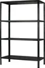 A black metal shelving unit with four shelves, shown against a white background. Produktbild-Vorschau
