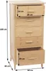 A tall, narrow chest of drawers made of bamboo, with dimensions indicated by measurement lines and text. Produktbild-Vorschau