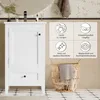 A white bathroom cabinet with a woven basket in front of it, and marketing icons on the right. Anteprima dell’immagine prodotto