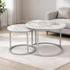 Couchtisch Rund aus Holz,Satztisch 2er Set,Imitation Marble Produktbild-Vorschau 1
