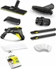 A collection of steam cleaner accessories arranged on a white background. Podgląd zdjęcia produktu