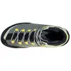 Oberansicht des Trango Tech Leather Woman Gtx Bergschuhs von La Sportiva in Grau mit gelben Schnürsenkeln. Produktbild-Vorschau