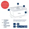 Diagram of a food storage container with dimensions and usage instructions. Náhled obrázku produktu