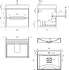 Technical drawings and dimensions of a washbasin cabinet and sink. Produktbild-Vorschau