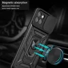 A black phone case with a ring stand and camera cover is shown attached to a magnetic car mount. Produktbild-Vorschau