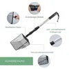 A diagram showing a metal cat litter scoop with labels pointing out its features. Produktbild-Vorschau