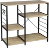 A kitchen shelf unit with wooden shelves and a black metal frame. Produktbild-Vorschau