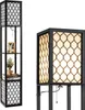 A floor lamp with shelves is shown from the front and a close-up view. Produktbild-Vorschau