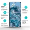 A smartphone screen protector is shown with various features highlighted by text and icons. Produktbild-Vorschau