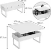 Collage of images showing a white coffee table in different configurations and with dimensions. Podgląd zdjęcia produktu