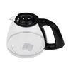 A clear glass coffee pot with a black lid and handle, isolated on a white background. Produktbild-Vorschau