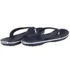 A pair of navy blue Crocs flip-flops with white trim and branding, presented on a white background. Produktbild-Vorschau