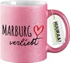 Huuraa Glitzertasse Marburg verliebt 330ml Pink Keramik Produktbild-Vorschau 1