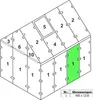 Diagram showing numbered parts of a greenhouse with dimensions. Produktbild-Vorschau