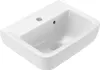 A white ceramic sink with a faucet hole and overflow drain, shown from a diagonal top-down perspective. Produktbild-Vorschau