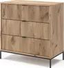 A wooden dresser with three drawers and black metal legs, shown against a white background. Produktbild-Vorschau