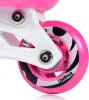 Close-up of a pink inline skate wheel and part of the frame. Náhľad obrázku produktu