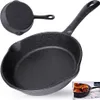 A cast iron frying pan is shown from multiple angles, with a small inset image of cooked chicken in a similar pan. Produktbild-Vorschau