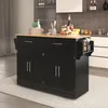 A black kitchen island with a wooden countertop is shown in a kitchen setting. Voir les images du produit