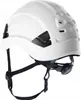A white safety helmet with black straps and adjustment dial, shown from a side-angle against a white background. Náhled obrázku produktu