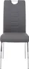 A front view of a gray dining chair with a chrome frame. Produktbild-Vorschau