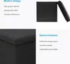 A split image showing a black storage ottoman and text describing its features. Náhled obrázku produktu