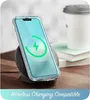A smartphone in a clear case is placed on a wireless charging pad, with a coffee cup and books in the background. Podgląd zdjęcia produktu