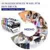 Collage of printer ink cartridges and people in various settings like home, office, and school. Produktbild-Vorschau