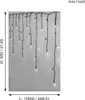 A string of LED icicle lights hanging against a light gray wall, with dimensions indicated. Podgląd zdjęcia produktu