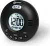 A black digital alarm clock with a digital display. Produktbild-Vorschau