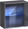 A modern graphite wall-mounted display cabinet with blue LED lighting. Podgląd zdjęcia produktu