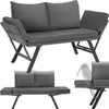 A 2-in-1 rattan-style outdoor sofa with adjustable armrests, shown in multiple configurations. Produktbild-Vorschau