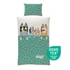A set of Bluey-themed baby bedding, including a pillowcase and a duvet cover, displayed on a white background. Produktbild-Vorschau