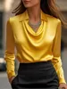 ASKSA Damen Satin Bluse Wasserfallkragen Elegante Oberteile Produktbild-Vorschau 2
