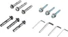 A collection of metal fasteners and tools, including anchors, screws, and Allen wrenches, arranged on a white background. Produktbild-Vorschau