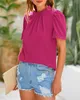 ASKSA Damen Chiffon Blusen Stehkragen Elegant Falten Produktbild-Vorschau 5