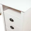 A close-up view of a white wooden desk with three drawers and dark metal handles. Podgląd zdjęcia produktu