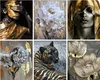 A collage of six different paintings, each featuring a distinct subject with gold accents. Produktbild-Vorschau