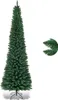 A tall, slender artificial Christmas tree with a metal stand, shown against a white background. A close-up of the tree's branches is visible in a circular inset. Voir les images du produit