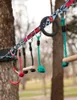 A close-up shot of a ninja line with various attachments hanging from it, set up outdoors between two trees. Produktbild-Vorschau