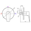 Technical drawing of a shower faucet with dimensions and connection types. Anteprima dell’immagine prodotto