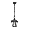 A black outdoor pendant light fixture with a chain and a clear glass lantern. Produktbild-Vorschau