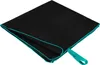 A black microfiber towel with teal trim and a teal loop is folded and laid out on a white background. Náhľad obrázku produktu