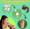 An infographic showing how to use flavor powder, with a woman in the foreground and a finished drink in the background. Anteprima dell’immagine prodotto