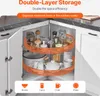 A double-layer rotating corner organizer filled with kitchen items, shown inside a cabinet. Anteprima dell’immagine prodotto