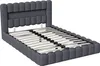 A grey upholstered bed frame with a slatted base, shown from a diagonal angle. Náhled obrázku produktu